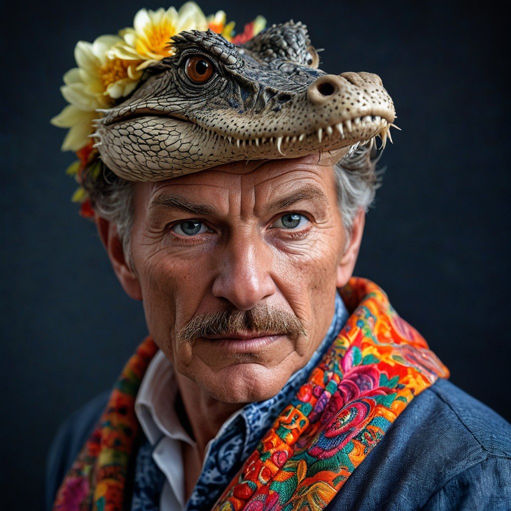 Retrato con sombrero de cocodrilo